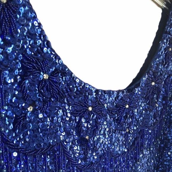 Glamorous Bead And Sequin Blue Sleeveless Top - Picture 9 of 9